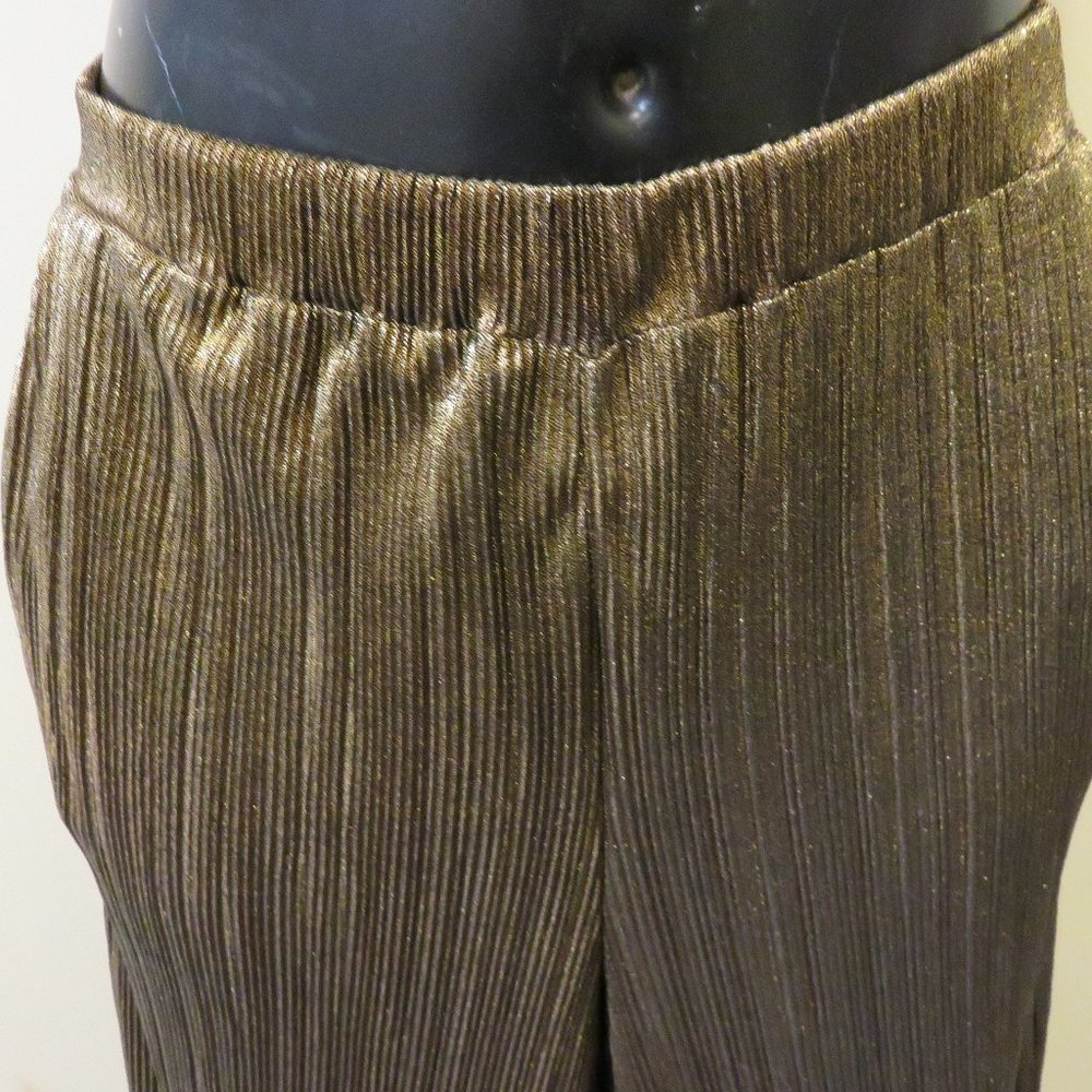 NY COLLECTION RIBBED STRETCH GOLD SLACKS / SIZE LG